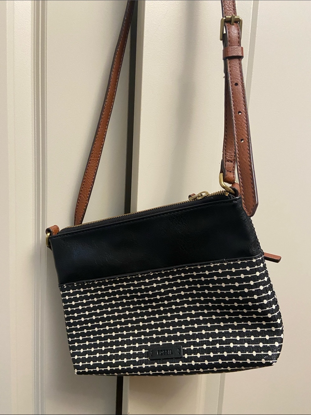 Fossil Fiona Black & Brown Patterned Crossbody Bag